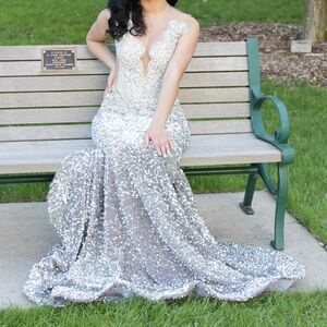 Elegant Silver Sequin Gown